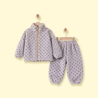 Girls Grey Polka Dot Printed Fleece Jacket & Pants Co-ord Sets Sets Grey 1-2 Y
