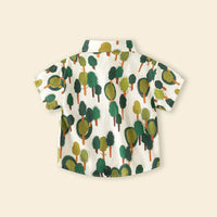 Boys Green Cartoon Tree Print Short Sleeves Shirt Shirts