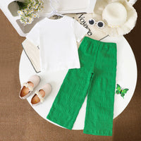 Girls White Butterfly Print Short Sleeve T-Shirt With Pants Sets 2 pc. Sets