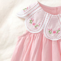 Girls Pink Floral Embroidered Sleeveless A-Line Dress Casual Dresses
