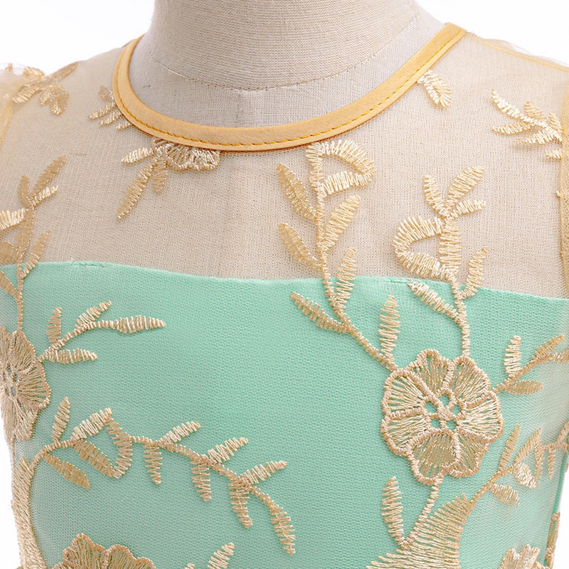 Girls Sea Green Floral Embroidered Fit & Flare Party Wear Dress Party Dresses