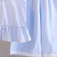 Girls Light Blue Sleeveless Ruffled Top With Pants Sets Sets