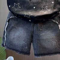 Boys Black Star Print Sleeveless T-Shirt With Denim Shorts Sets 2 pc. Sets