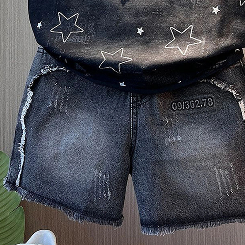 Boys Black Star Print Sleeveless T-Shirt With Denim Shorts Sets 2 pc. Sets