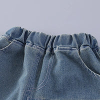 Boys Brown Striped Short Sleeve Polo T-Shirt With Elasticated Denim Shorts 2 pc. Sets