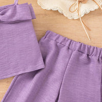 Girls Purple Textured Sleeveless Crop Top With Pants Co-ord Sets Sets