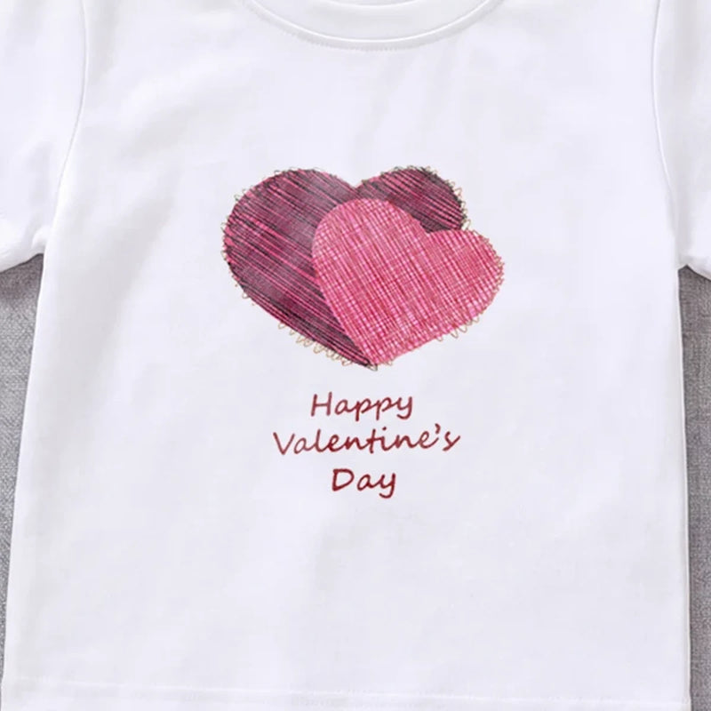 Girls White Short Sleeve Heart Print T-Shirt Tshirts