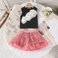 Girls 3D Flowers Applique Top With Peach Tiered Tulle Skirts Set Sets Peach 3-4 Y