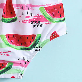 Girls Red Halter Top With Watermelon Print Briefs & Headband Swimwear Sets Sets