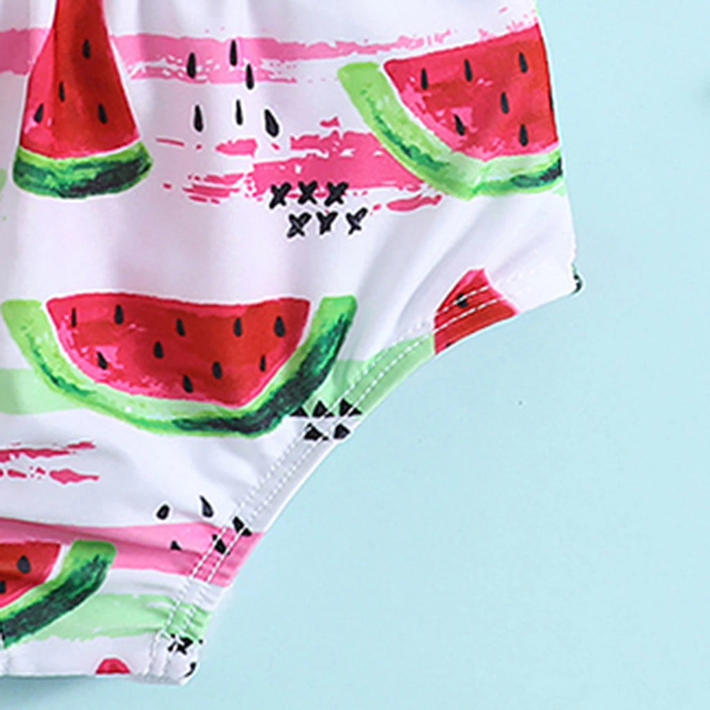 Girls Red Halter Top With Watermelon Print Briefs & Headband Swimwear Sets Sets