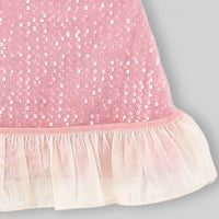 Girls Pink Sequined Sleveless A-Line Dress With Bow Detail Casual Dresses