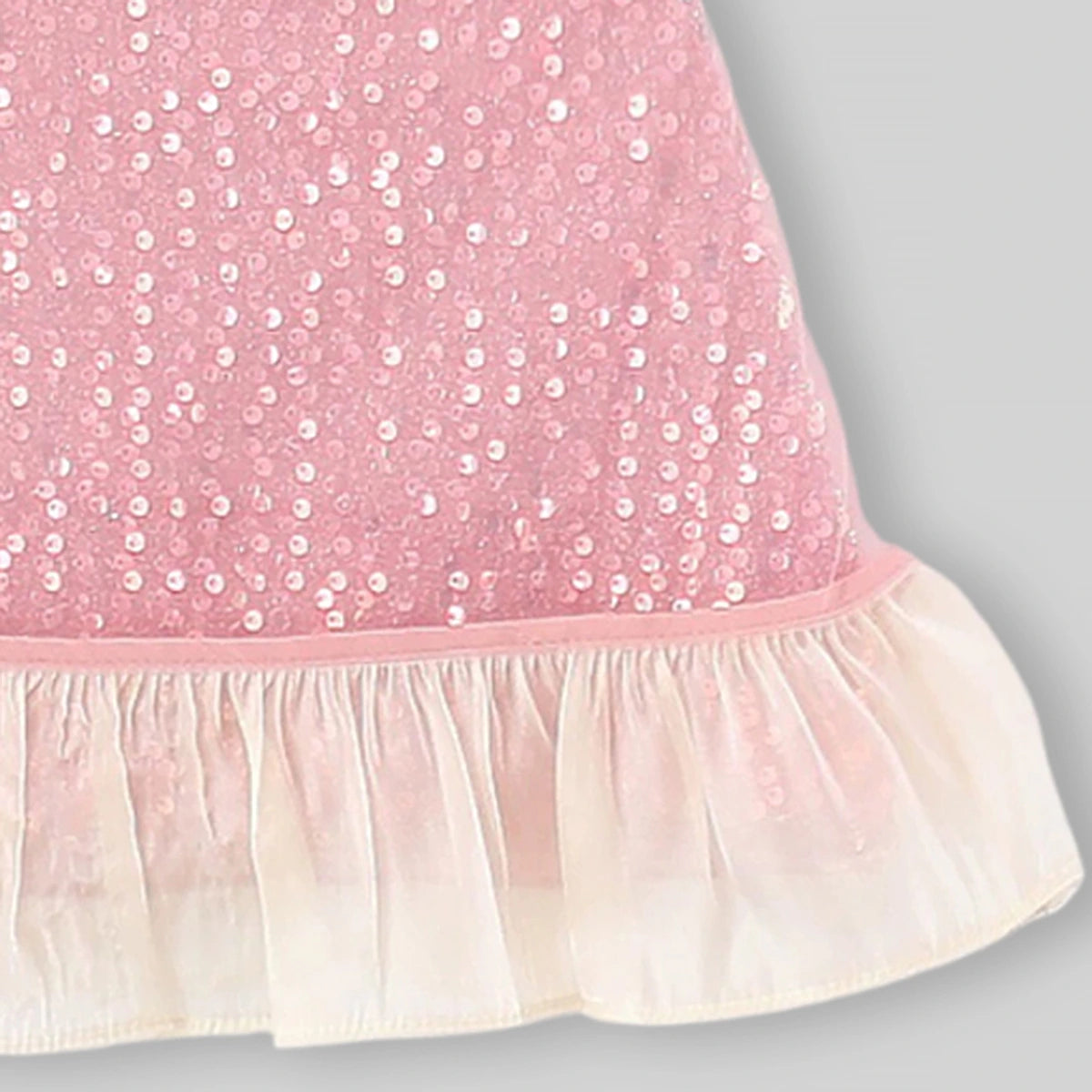 Girls Pink Sequined Sleveless A-Line Dress With Bow Detail Casual Dresses