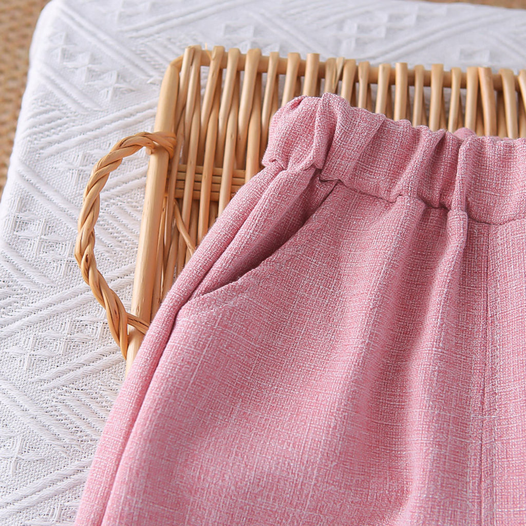 Girls Pink Textured Sleeveless Jacket With Top & Pants Set Sets