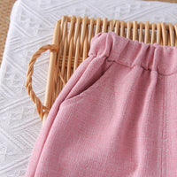 Girls Pink Textured Sleeveless Jacket With Top & Pants Set Sets