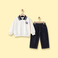 Boys White Graphic Polo Sweatshirt With Denim Pants Sets Sets White 1-2 Y