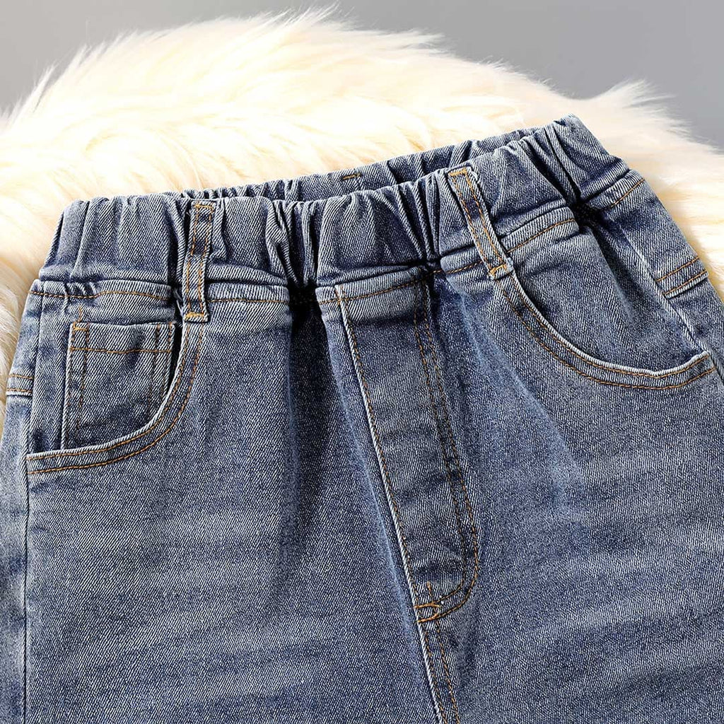 Girls Elasticated Waist Denim Trousers Pants   