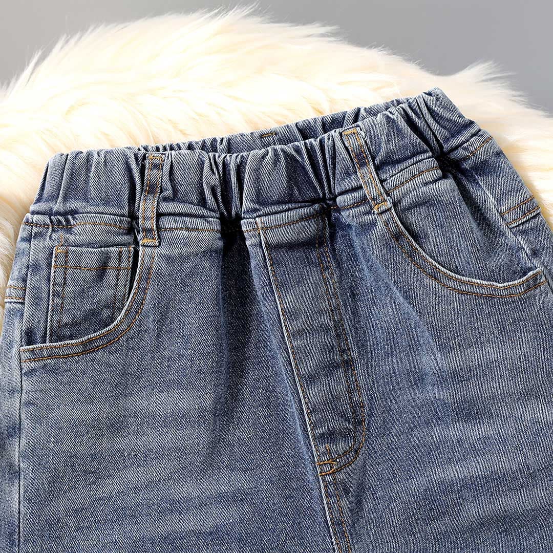 Girls Elasticated Waist Denim Trousers Pants   