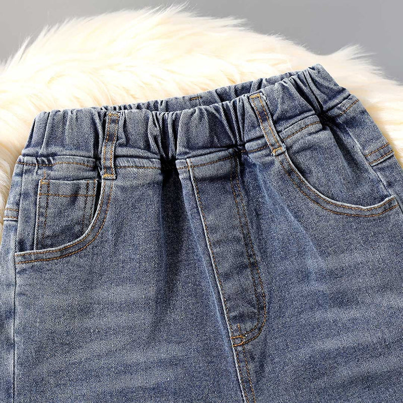 Girls Elasticated Waist Denim Trousers Pants   