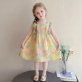 Girls Yellow Floral Print Sleeveless A-Line Dress Casual Dresses Yellow 1-2 Y