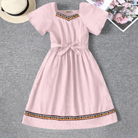 Girls Pink Lace Border Fit & Flare Dress Casual Dresses Pink 6-7 Y
