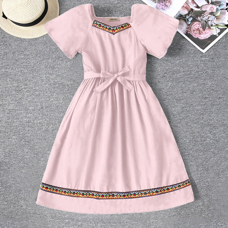 Girls Pink Lace Border Fit & Flare Dress Casual Dresses Pink 6-7 Y