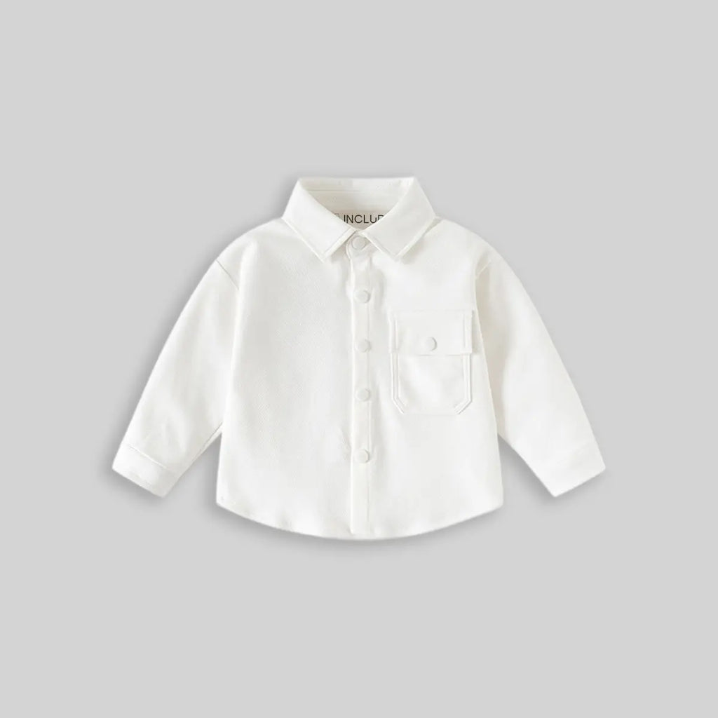Boys White Textured Long Sleeve Shirt with Pocket Shirts
