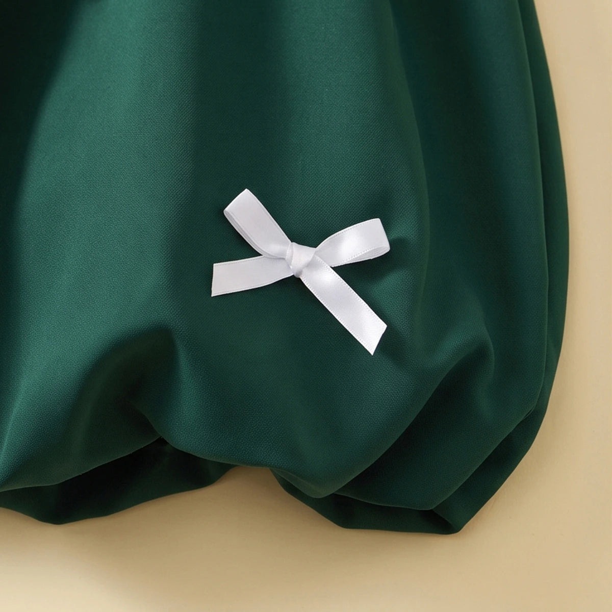 Girls Dark Green Bow Applique Balloon Dress Casual Dresses