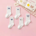 Pack of 5 Girls White Gingham Applique Calf Length Socks Socks White 0-3 M