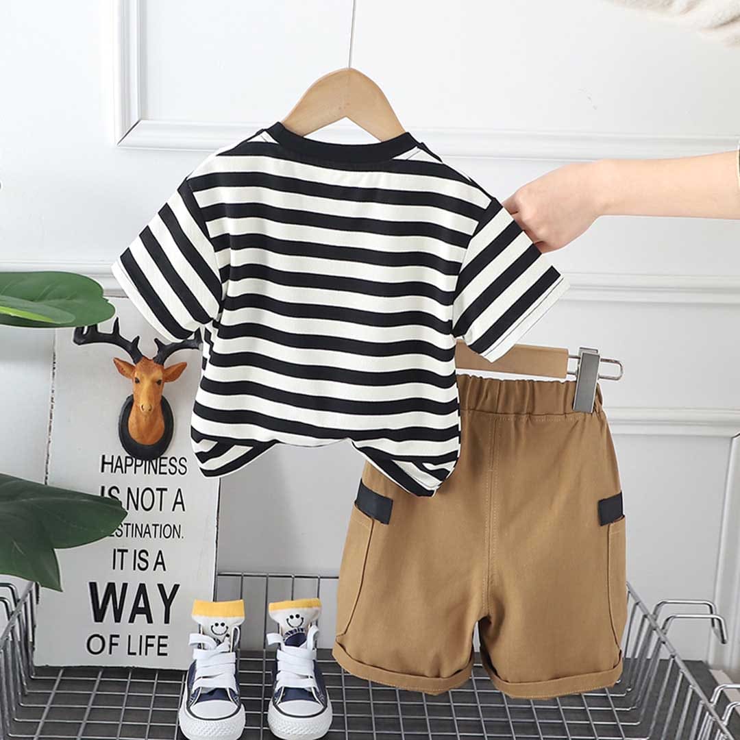 Boys Striped Flap Pocket T-Shirt With Shorts Set 2 pc. Sets   