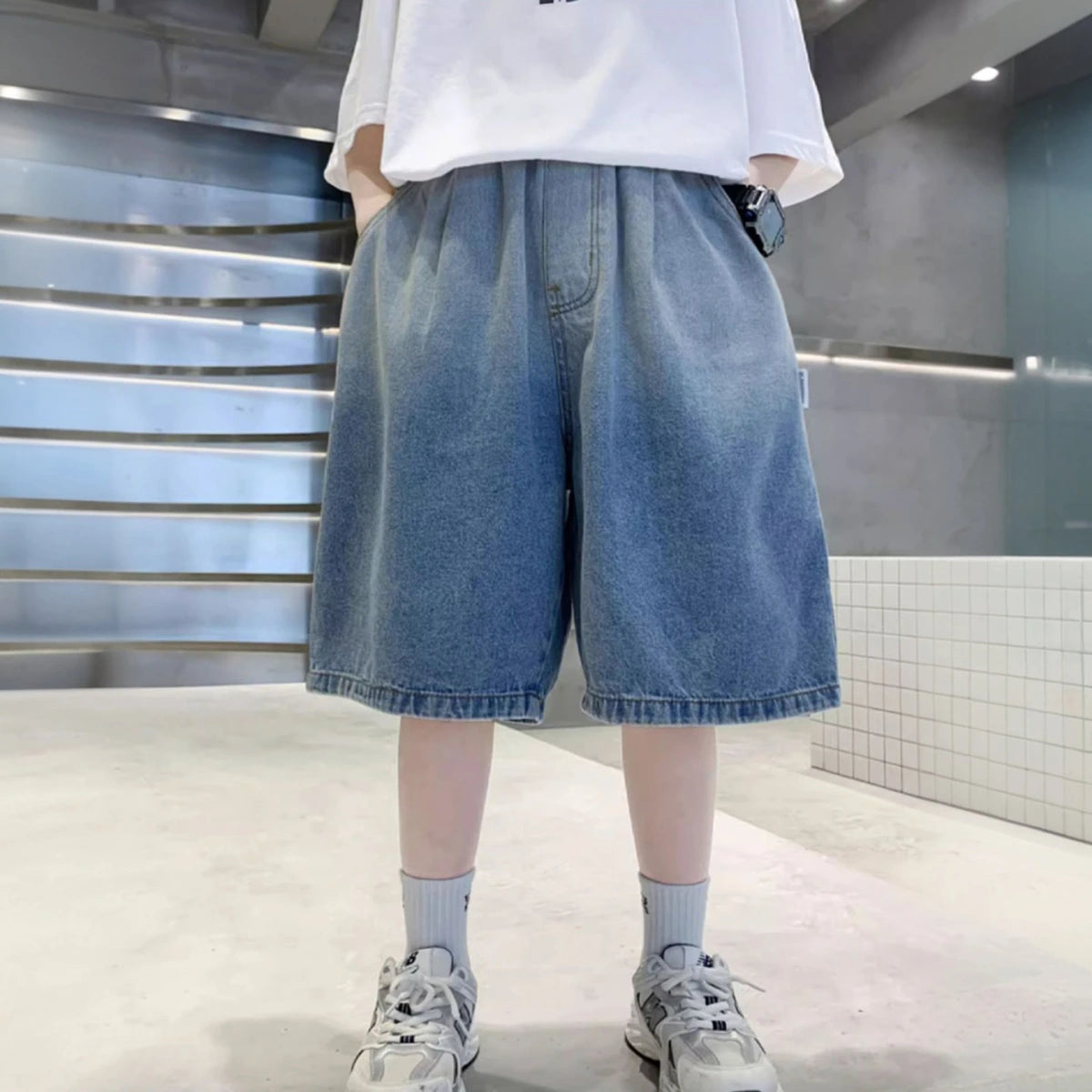 Boys Light Blue Elasticated Relaxed Fit Denim Shorts Shorts Blue 5-6 Y
