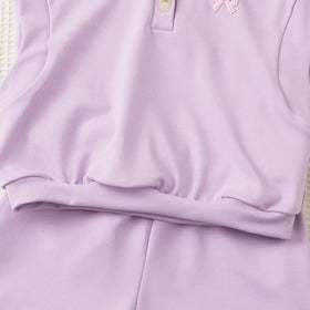 Girls Purple Bow Embroidered Sleeveless Polo Top With Shorts Co-ord Sets Sets