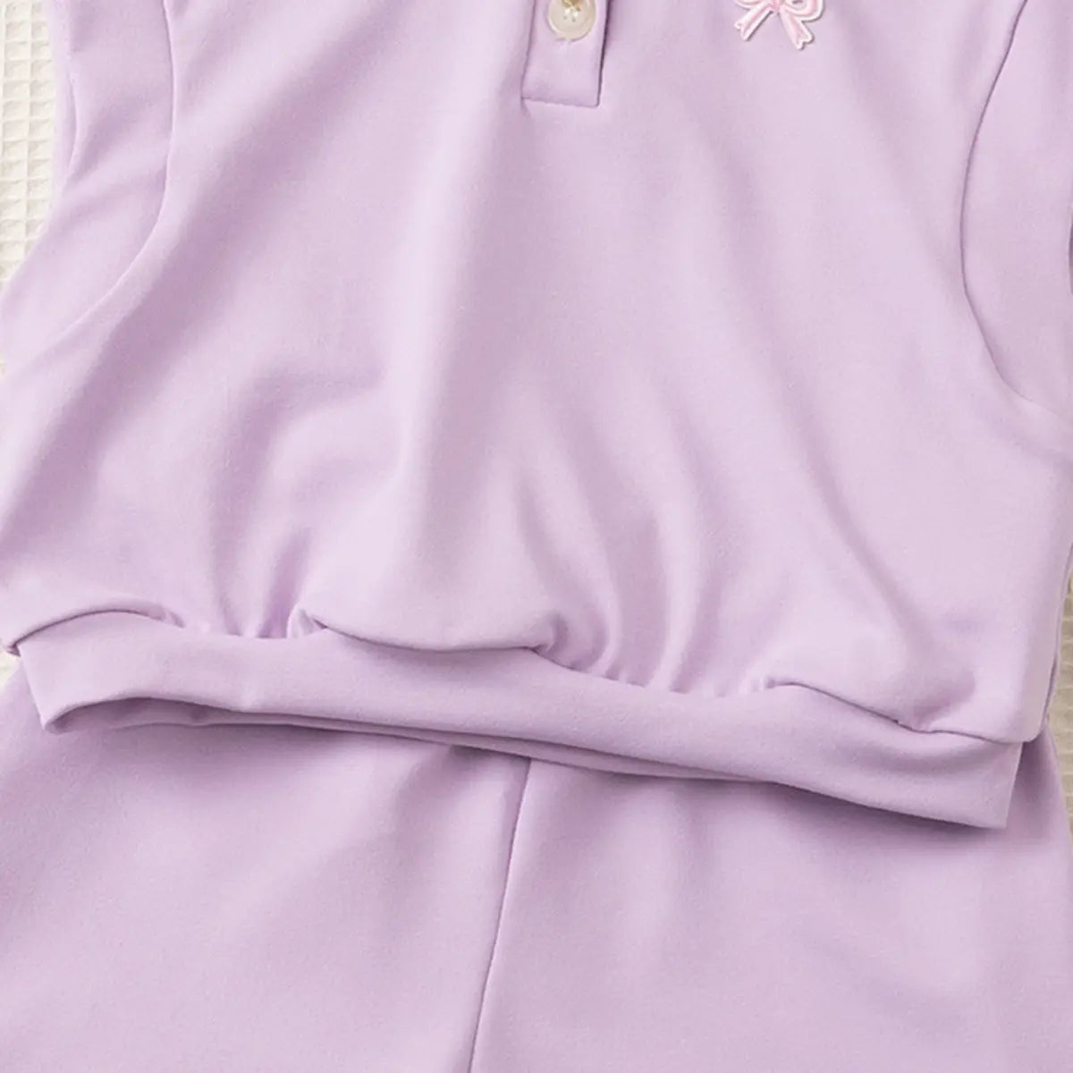 Girls Purple Bow Embroidered Sleeveless Polo Top With Shorts Co-ord Sets Sets