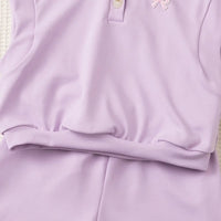 Girls Purple Bow Embroidered Sleeveless Polo Top With Shorts Co-ord Sets Sets
