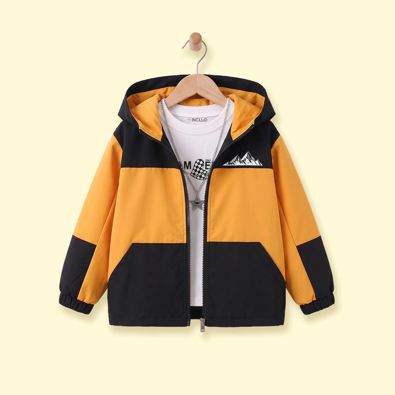 Boys Yellow Colourblocked Zip-Up Hooded Jacket Coats & Jackets Yellow 3-4 Y