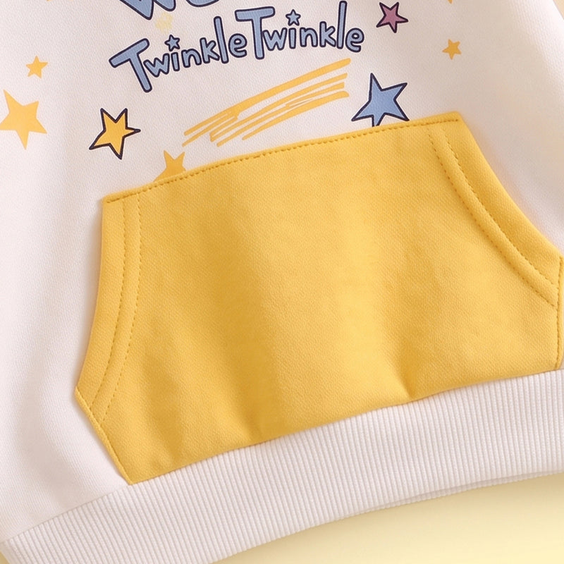 Girls Yellow Star Print Typographic Sweatshirt & Pants Sets Sets