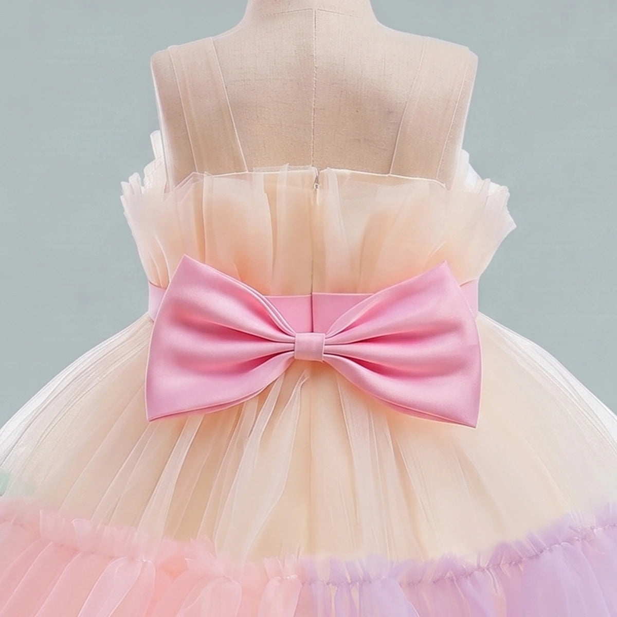 Girls Multicolor Sleeveless Tutu Partywear Dress With Back Bow Party Dresses