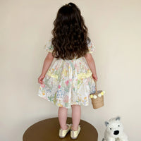 Girls Multicolour Floral Print Fit & Flare Dress with Puff Sleeves Casual Dresses
