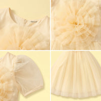 Girls Yellow Floral Applique Puff Sleeve Fit & Flare Party Dress Party Dresses