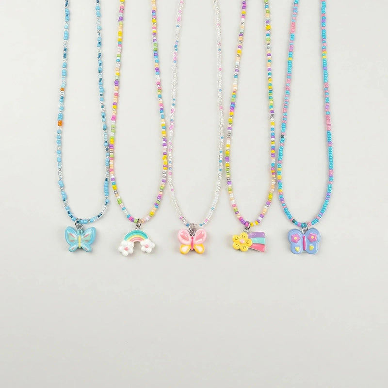 Pack Of 5 Girls Multicolour Butterfly and Rainbow Beaded Necklace Sets Necklace and Chains Multicolor Onesize