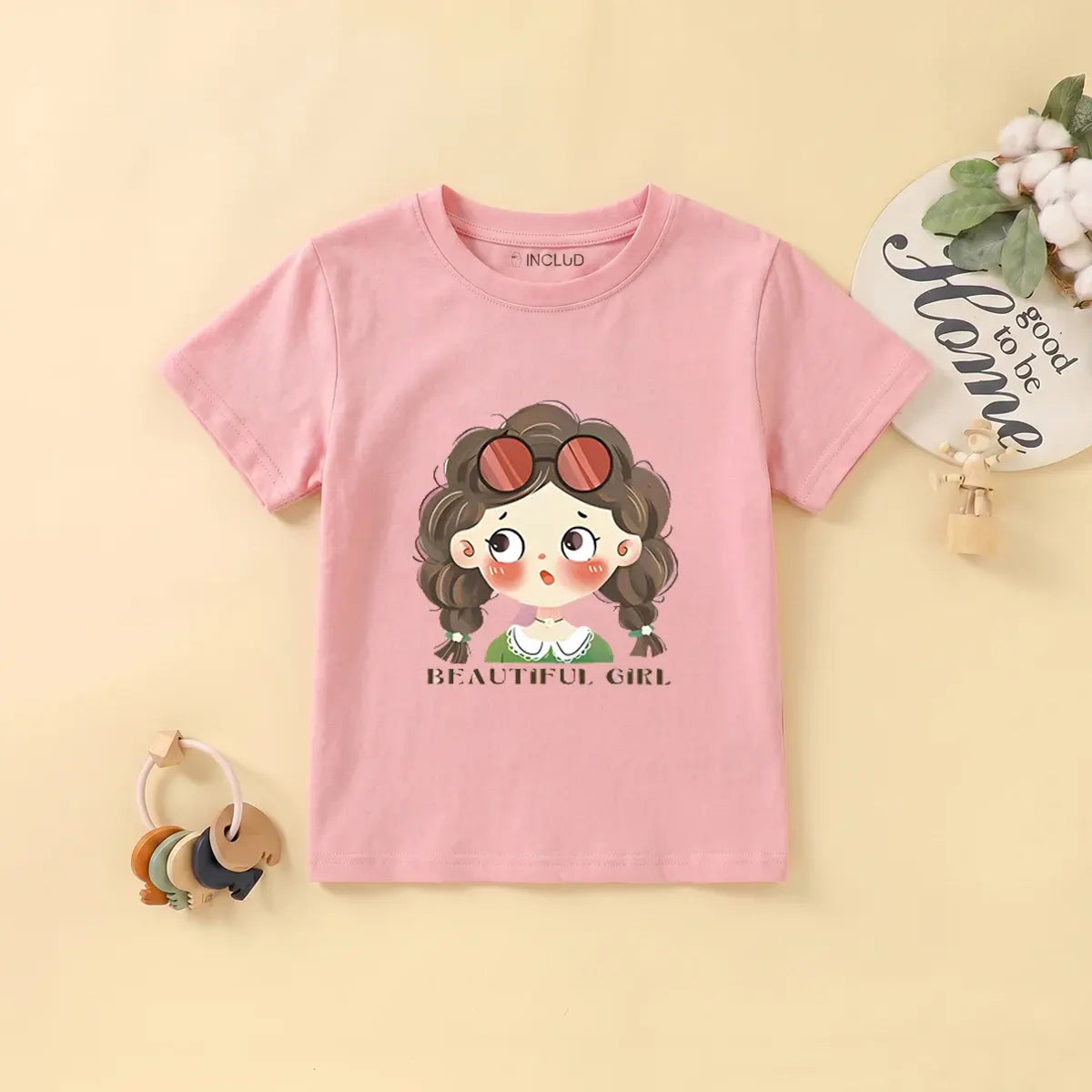 Girls Pink Short Sleeve Girl Graphic T-Shirt Tshirts Pink 1-2 Y
