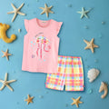 Girls Jellyfish Applique Top With Check Shorts 2 pc. Sets Pink 1-2 Y 