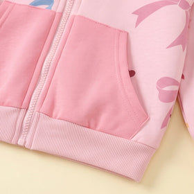 Girls Pink Bow Print Long Sleeve Jacket With Pants Sets 2 pc. Sets