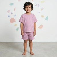 Boys Lilac Sun Printed Short Sleeve T-Shirt With Elasticated Shorts Sets Sets Lilac 6-9 M