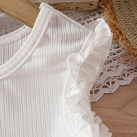 Girls White Sleeveless Top With Denim Shorts Set Sets