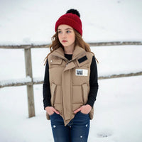 Girls Brown Hooded Sleeveless Zip-up Puffer Vest Coats & Jackets
