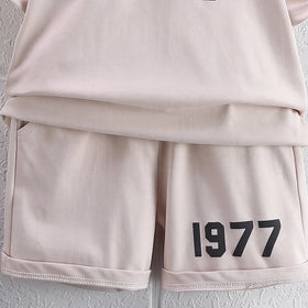 Boys Apricot Numeric Print Short Sleeve T-Shirt With Shorts Sets 2 pc. Sets