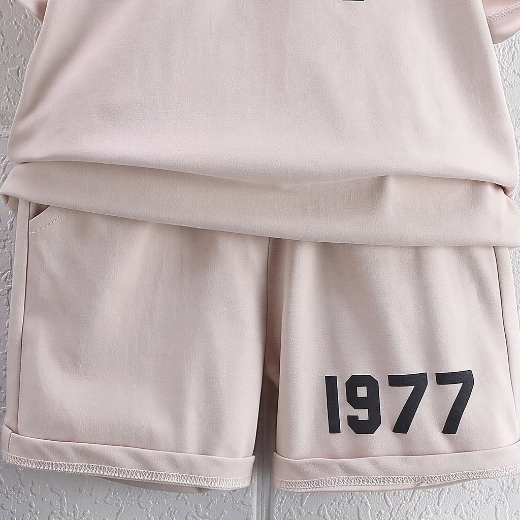 Boys Apricot Numeric Print Short Sleeve T-Shirt With Shorts Sets 2 pc. Sets