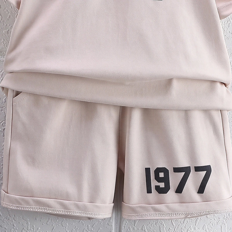 Boys Apricot Numeric Print Short Sleeve T-Shirt With Shorts Sets 2 pc. Sets