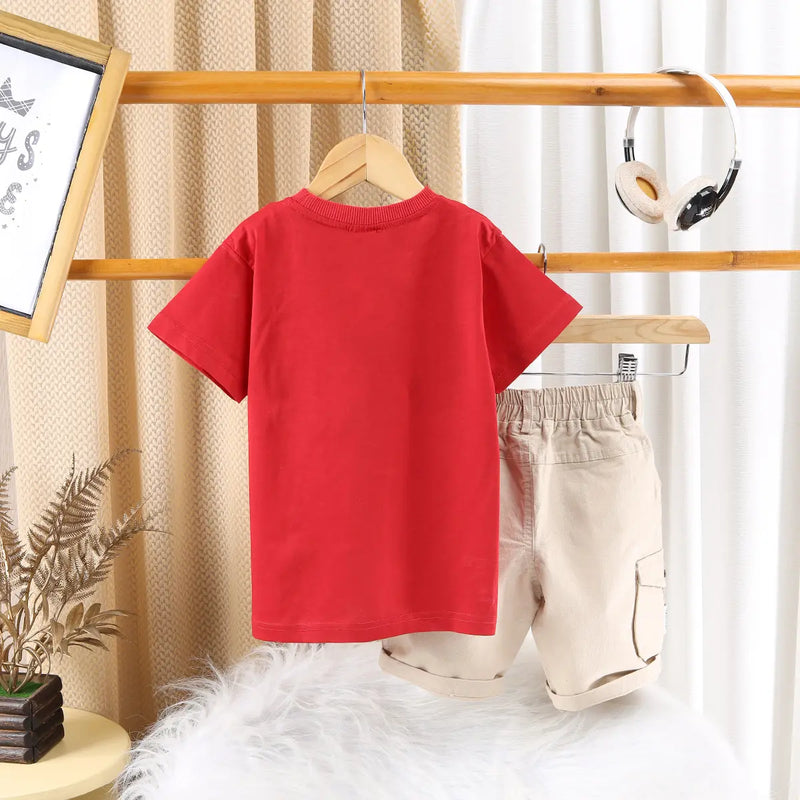 Boys Red Printed T-Shirt With Elasticated Shorts Sets 2 pc. Sets