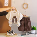 Boys Dark Brown Typographic Printed T-Shirt With Shorts Set Sets Dark Brown 1-2 Y